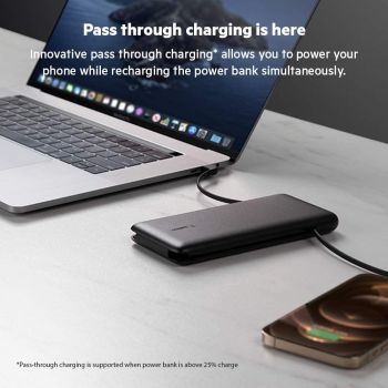 Belkin Boost Charge Plus 10K Portable Charger Power Bank, 10,000 mAh with Integrated Lightning (MFI) and Integrated USB-C Cables and Additional USB-C Charging Port - Black
