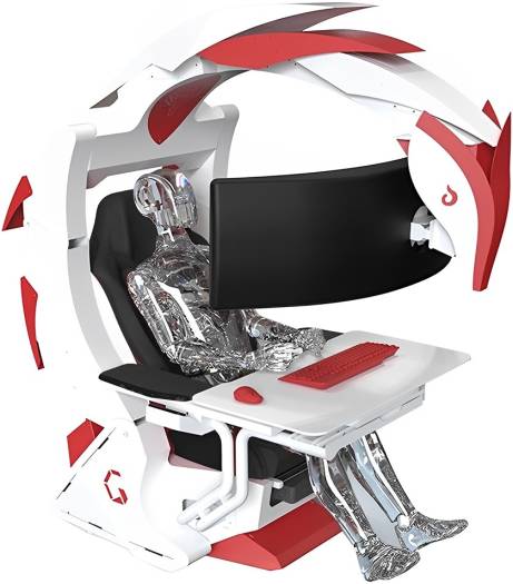 DXRacer Ingrem G1 Gaming Pod, High Strength Support 49 Monitor, Two Stage Boom Adjustment, One Button Start Intelligent Control, Red/White 6973193060158