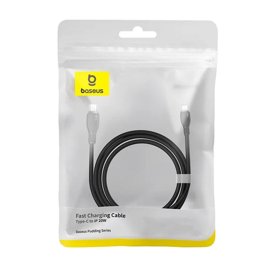 BASEUS Pudding Series 1.2m Type-C to iP Fast Charging Cable 20W 480Mbps Charging Data Cord - Black