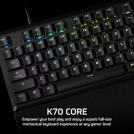 CORSAIR K70 CORE RGB Mechanical Gaming Keyboard - Pre-lubricated Corsair MLX Red Linear Keyswitches - Sound Dampening - Media Control Dial - iCUE Compatible - QWERTY NA Layout - Black