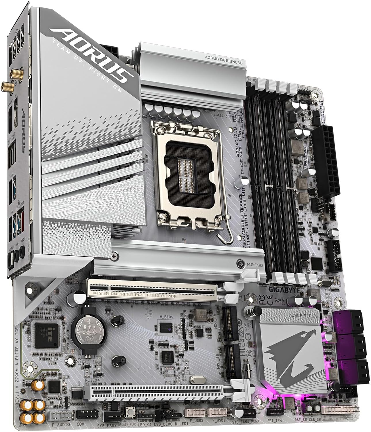 GIGABYTE Z790M AORUS Elite AX ICE LGA 1700 Intel Z790 M-ATX Motherboard with DDR5, Triple M.2, PCIe 5.0, USB 3.2 Gen2X2 Type-C, Intel Wi-Fi 6E, 2.5GbE LAN, Q-Flash Plus, EZ-Latch Plus-GC