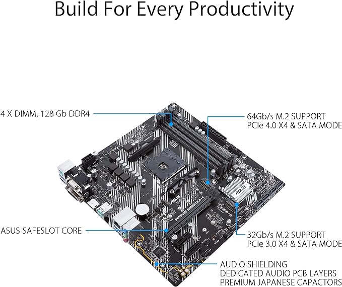 ASUS Prime B550M-K AMD AM4 Zen 3 Ryzen 5000 & 3rd Gen Ryzen Micro-ATX Motherboard (PCIe 4.0, ECC Memory, 1Gb LAN, Dual M.2, USB 3.2 Gen 2 Type-A,HDMI 2.1 4K@60Hz, DVI, D-Sub) Silver