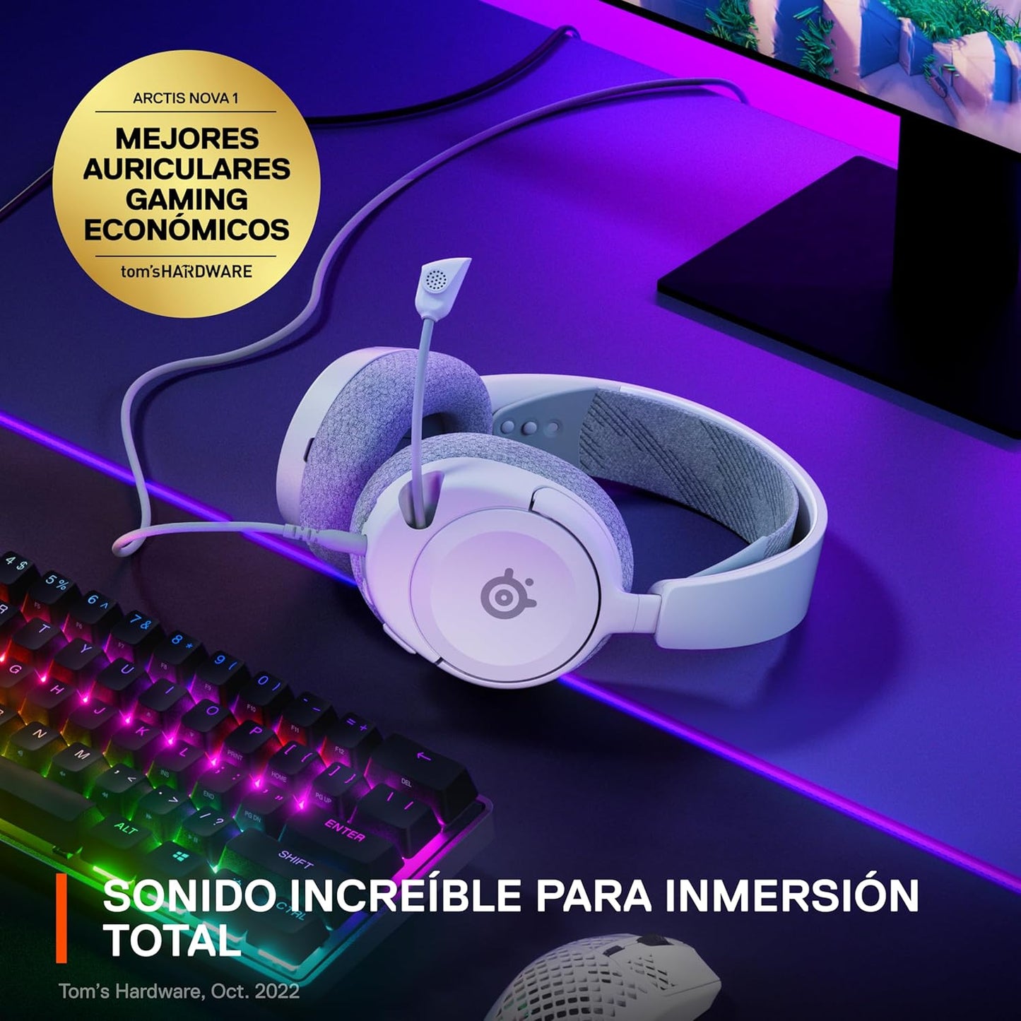 SteelSeries Arctis Nova 1 Multi-System Gaming Headset — Hi-Fi Drivers — 360° Spatial Audio — Comfort Design — Durable — Ultra Lightweight — Noise-Cancelling Mic — PC, PS5/PS4, Switch, Xbox - White