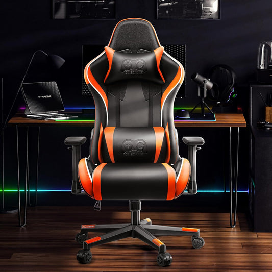 OneGame Gaming Chair, High Back Computer Leather Game Chair 155°Adjustable Backrest Swivel Ergonomic Office Gamer Chair with Lumbar Support-Orange& Black