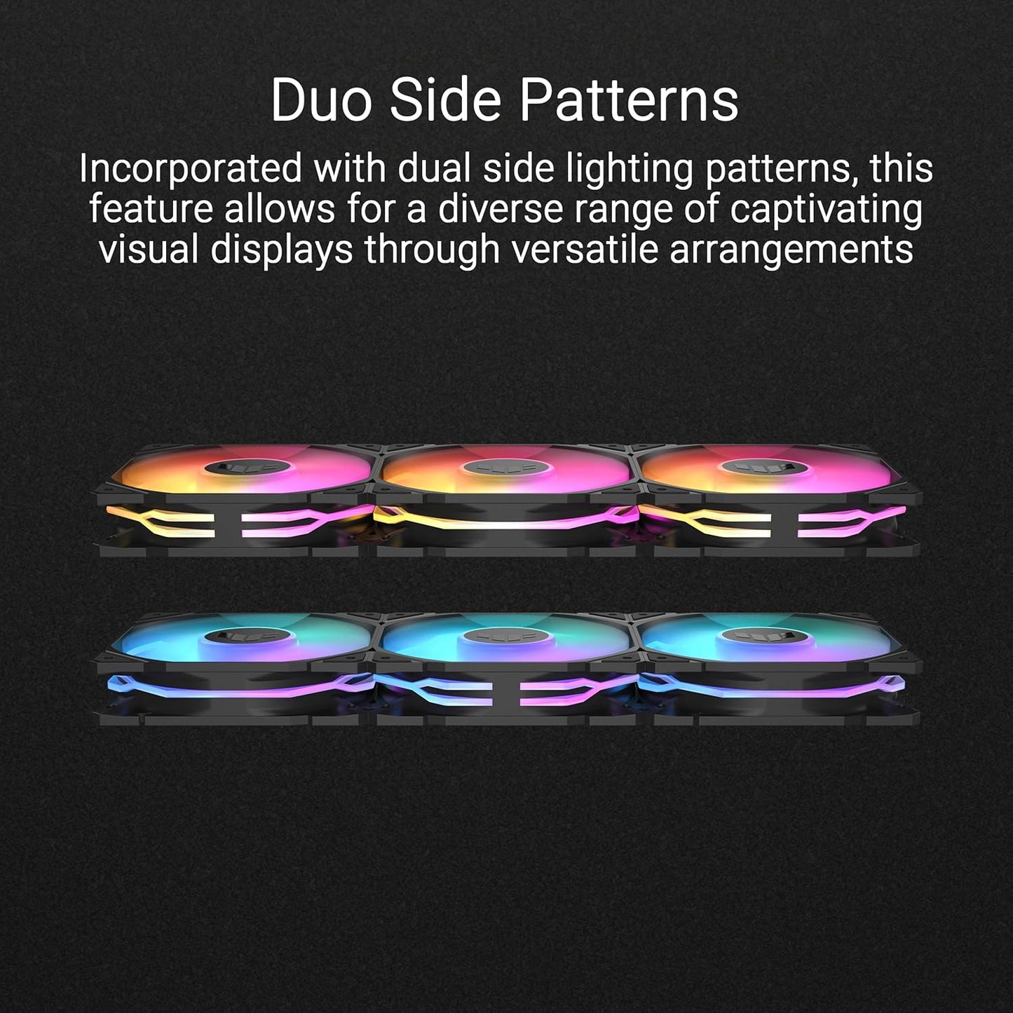 ASUS TUF Gaming TR120 ARGB Reverse Triple Pack Black Edition 120mm Fans (28mm Frame, Static Pressure at 2.75mm H2O, 76.3CFM Airflow, Dual Layer LED Matrix, Aura Sync