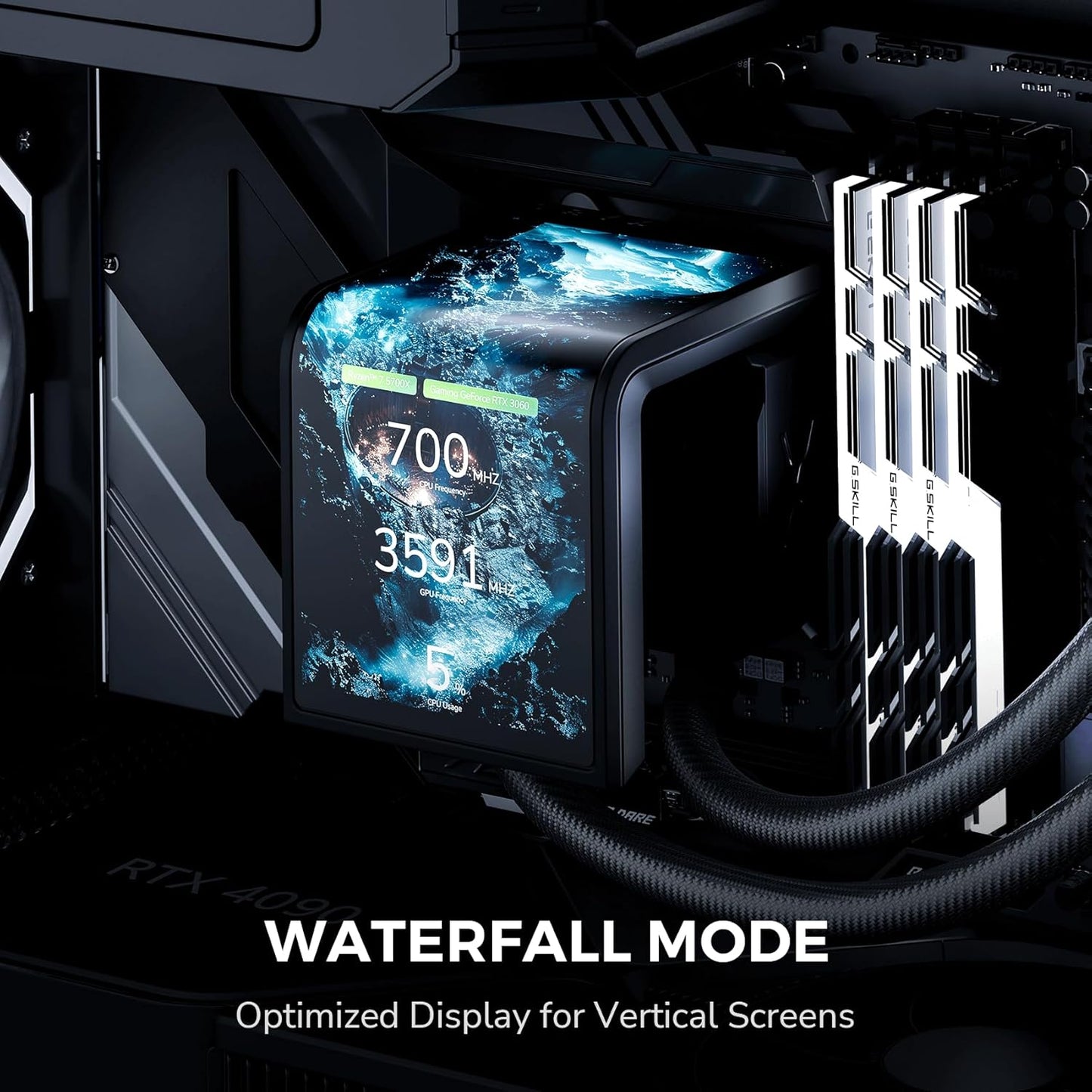 TRYX Panorama SE 360 ARGB Black 360mm AIO Rotatable 6.5'' AMOLED Curved Screen 3D Anamorphic Effect Customizable AIO Cooler 360mm Black Asetek Adela 280w TDP Intel LGA 1851/1700/1200/115X AMD AM5/AM4