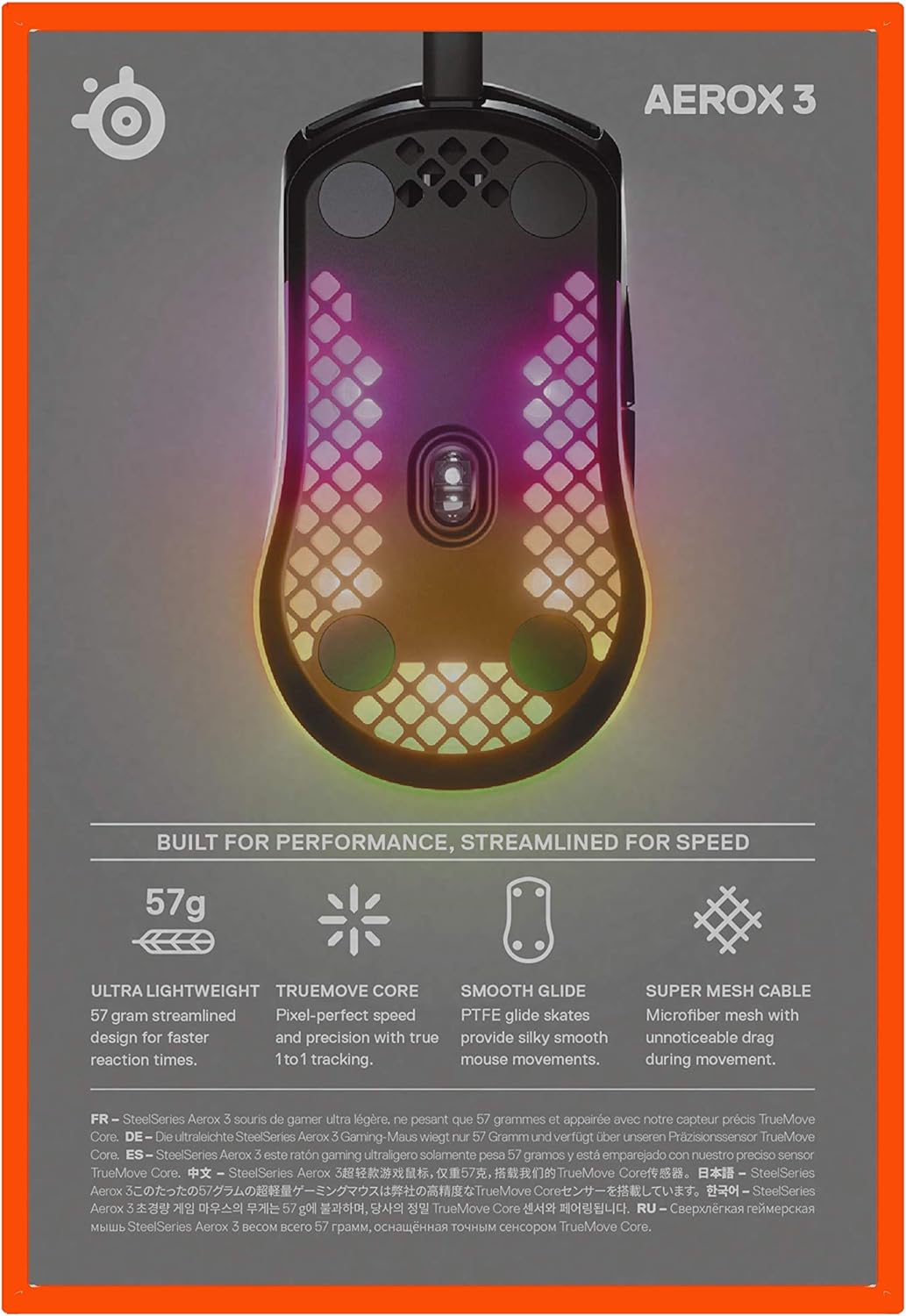 SteelSeries Aerox 3 wired- Super Light Gaming Mouse - 8,500 CPI TrueMove Core Optical Sensor - Ultra-lightweight Water Resistant Design - Universal USB-C connectivity