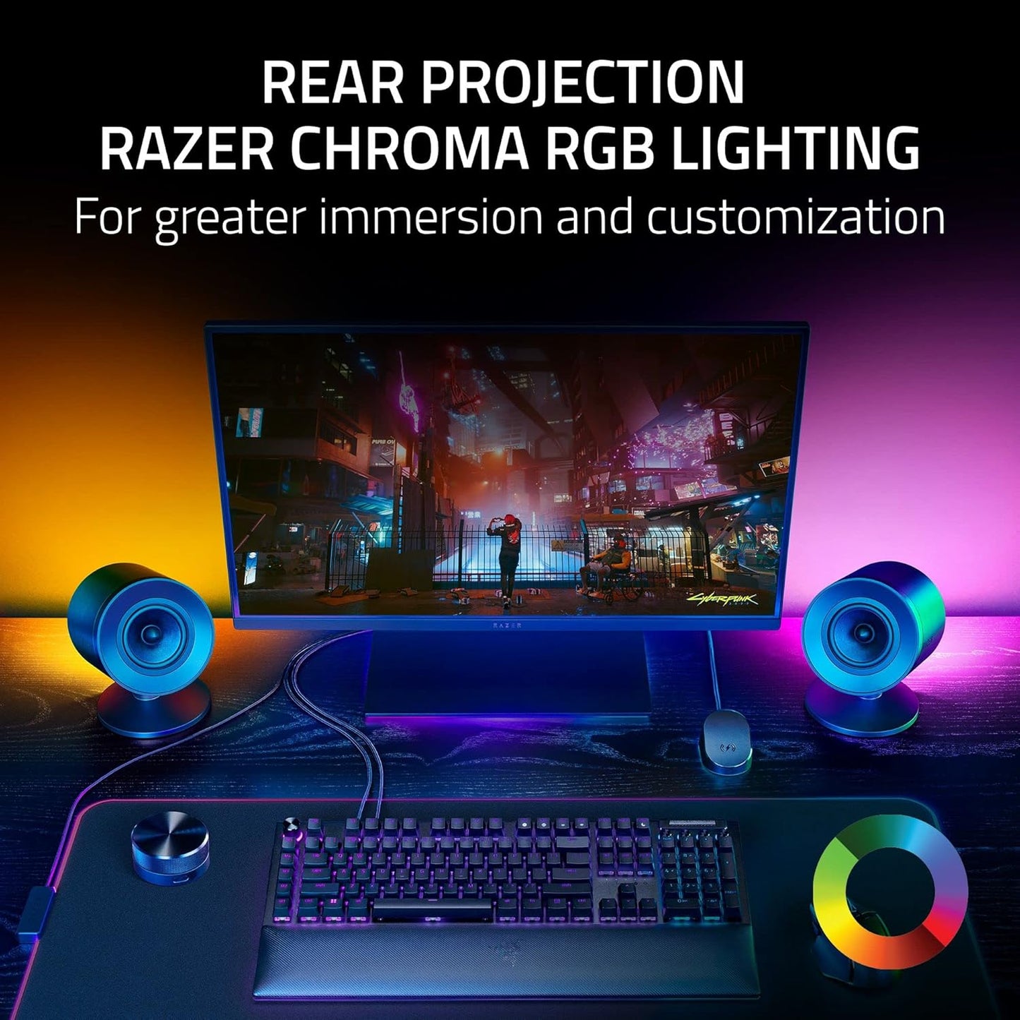 Razer Nommo V2 Pro - 2.1 PC Gaming Speakers Wireless Subwoofer: THX Spatial Audio - Projection Razer Chroma RGB - Full-Range Drivers - Wireless Down-Firing Subwoofer - Wireless Control Pod
