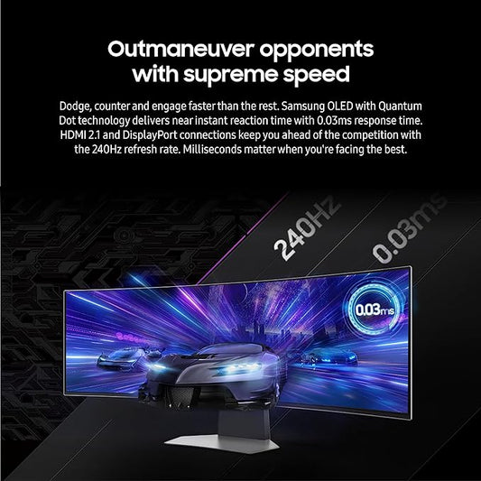 SAMSUNG 49" Odyssey OLED G9 (G95SC) Series Curved Smart Gaming Monitor, 240Hz, 0.03ms, G-Sync Compatible, Dual QHD, Neo Quantum Processor Pro, LS49CG954SNXZA, 2023