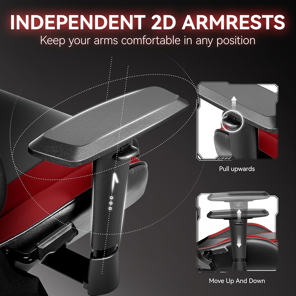 OneGame Gaming Chair, High Back Computer Leather Chair 155°Adjustable Backrest Swivel Ergonomic Office Chair with Lumbar Support, Black&Red