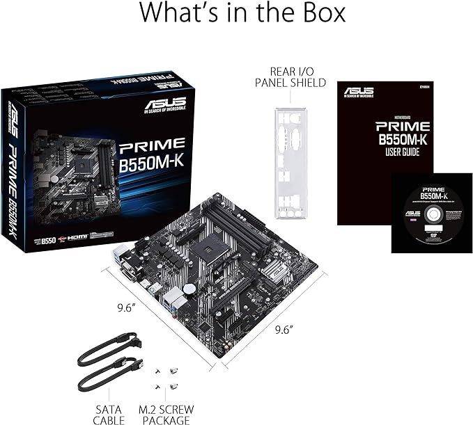 ASUS Prime B550M-K AMD AM4 Zen 3 Ryzen 5000 & 3rd Gen Ryzen Micro-ATX Motherboard (PCIe 4.0, ECC Memory, 1Gb LAN, Dual M.2, USB 3.2 Gen 2 Type-A,HDMI 2.1 4K@60Hz, DVI, D-Sub) Silver