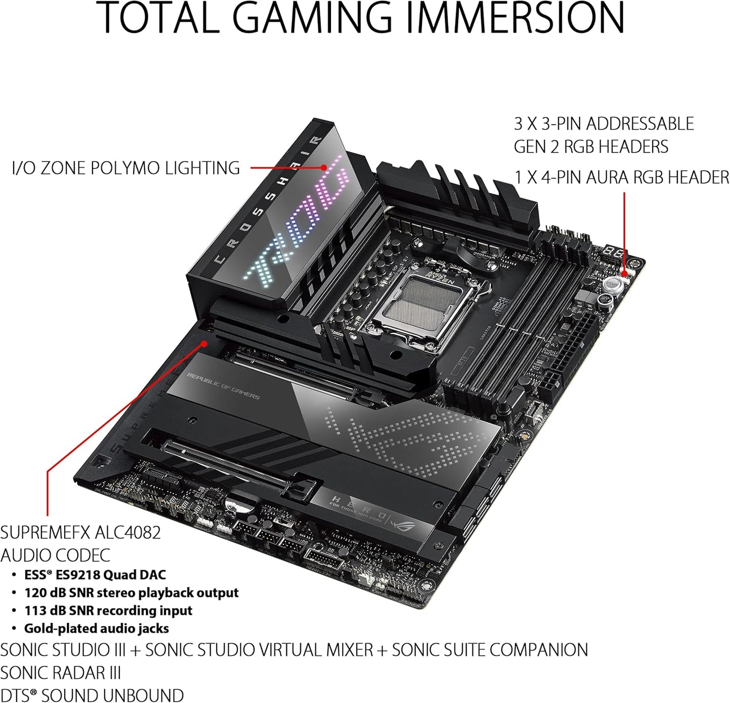 Asus ROG Crosshair X670E Hero AMD X670 AM5 Ryzen™ Desktop 9000 8000 & 7000 ATX Motherboard, 18 + 2 Power Stages, PCIe® 5.0, DDR5, 5X M.2 Slots, USB 3.2 Gen 2x2 with Quick Charge 4+, USB4®, Wi-Fi 6E