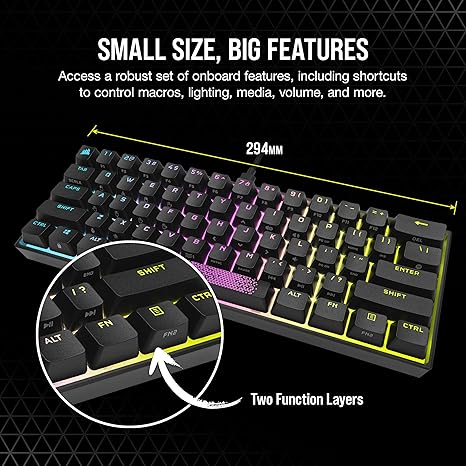 Corsair K65 RGB MINI 60% Mechanical Gaming Keyboard - Cherry MX Brown Mechanical Keyswitches - Customizable Per-Key RGB Backlighting - Detachable USB Type-C Cable - QWERTY NA Layout - Black