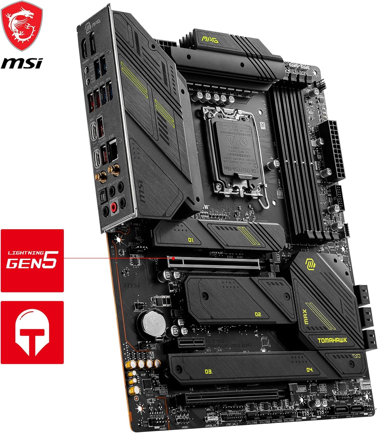 Msi MAG Z790 TOMAHAWK MAX WIFI Intel® LGA 1700 ATX Motherboard, Intel Z790 Chipset, 4x DDR5, 1x HDMI™, 2x PCI-E x16 slot, 4x M.2, 8x SATA 6G, Intel® 2.5Gbps LAN, Wi-Fi 7, Realtek® ALC4080 Codec, 4x EZ Debug LED, High Quality PCB | 911-7E25-010