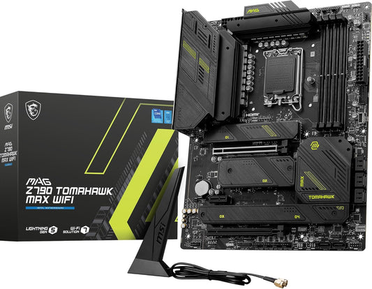 Msi MAG Z790 TOMAHAWK MAX WIFI Intel® LGA 1700 ATX Motherboard, Intel Z790 Chipset, 4x DDR5, 1x HDMI™, 2x PCI-E x16 slot, 4x M.2, 8x SATA 6G, Intel® 2.5Gbps LAN, Wi-Fi 7, Realtek® ALC4080 Codec, 4x EZ Debug LED, High Quality PCB | 911-7E25-010