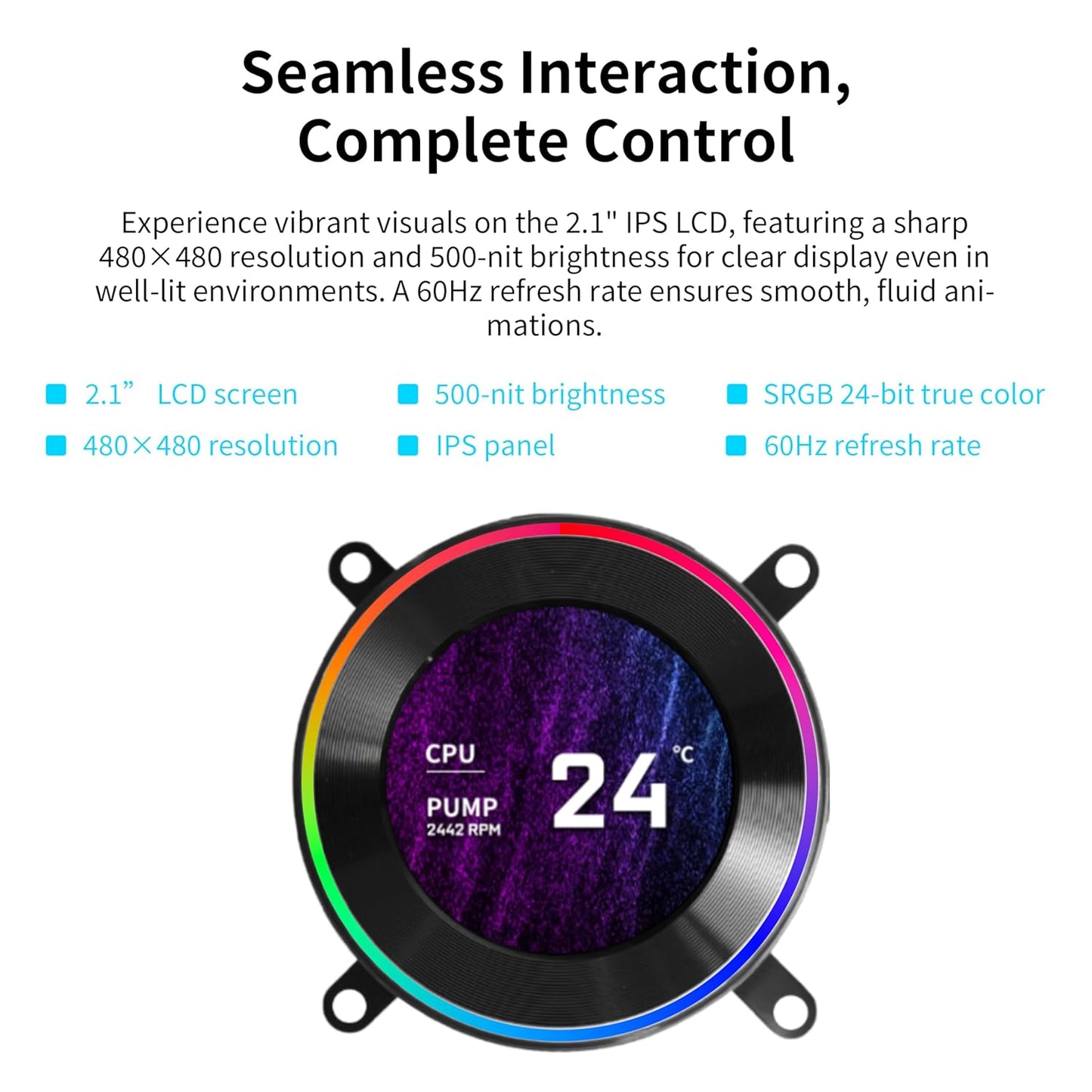 Lian-Li Hydroshift II LCD-C 360CL Liquid CPU Cooler, 2.1" IPS Display, 2600 RPM Fan Speed, 72 CFM Fan Airflow, 2500 RPM Pump Speed, Aluminum Alloy Radiator Material, Black.
