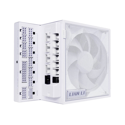 Lian Li Edge Series - 1000W Full Modular Power Supply (Fan USB Hub Included) - Gold - ATX 3.1 - PCIE 5.1 Support - 12V-2x6 Connector - L-Shape Design for Dual Chamber Case - White (EG1000G.WH)