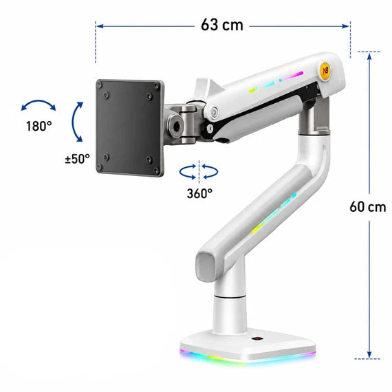 NB ERGONOMIC F5 Gaming Monitor Arm for 32–60 Inch Screens, Heavy Duty 20kg Monitor Stand, VESA 75x75/100x100, RGB Gaming Light, Full Motion Adjustable Arm, Premium Aluminum, White