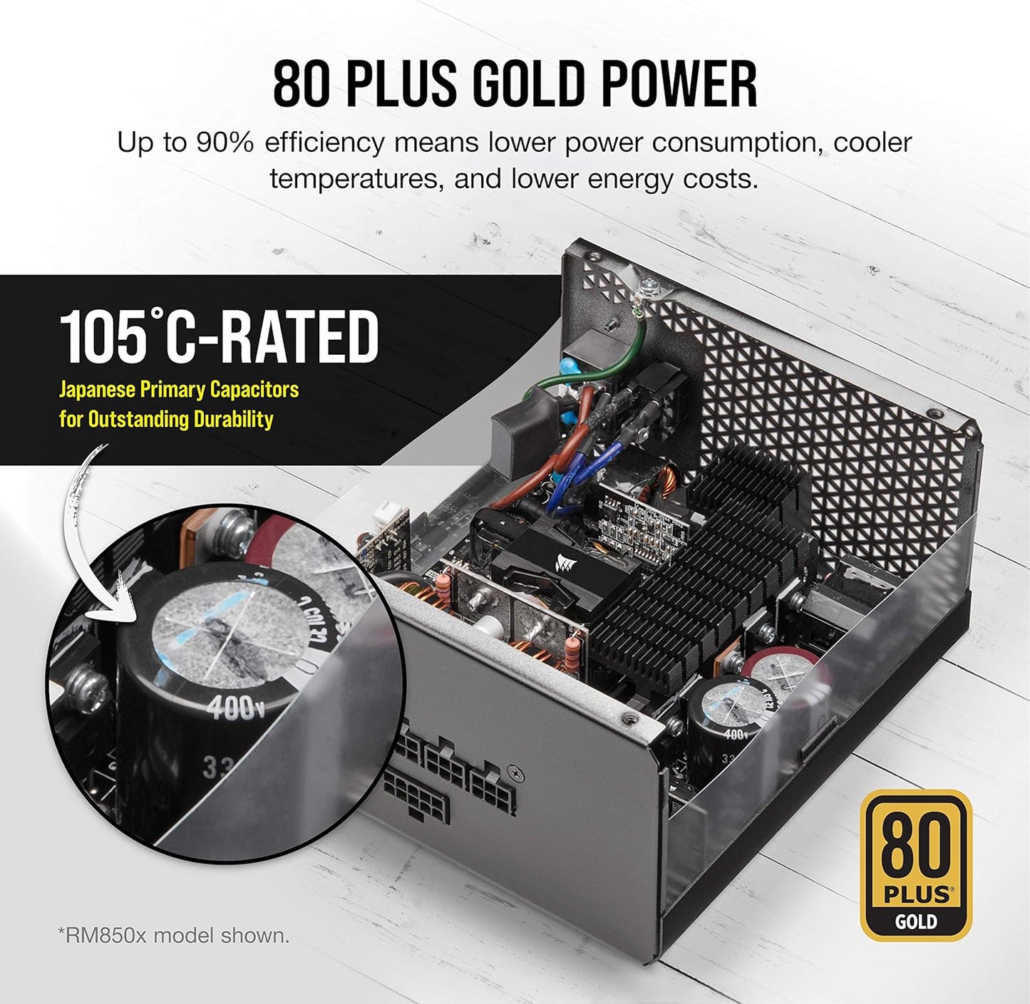 CORSAIR RM1000x Fully Modular ATX Power Supply - 80 PLUS Gold - Low-Noise Fan - Zero RPM - Black