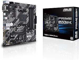 ASUS Prime B550M-K AMD AM4 Zen 3 Ryzen 5000 & 3rd Gen Ryzen Micro-ATX Motherboard (PCIe 4.0, ECC Memory, 1Gb LAN, Dual M.2, USB 3.2 Gen 2 Type-A,HDMI 2.1 4K@60Hz, DVI, D-Sub) Silver