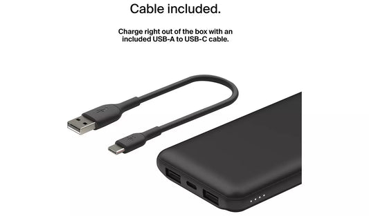 Belkin BOOST CHARGE 3-Port Power Bank 10K+ USB-A to USB-C Cable-Black Games Corner 