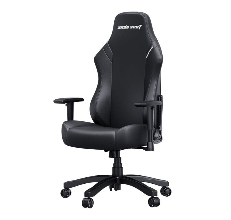 AndaSeat Luna series Premium Gaming Chair Black L size, PVC leather, Armrest: 2D, common seat tray, 100% steel framework M Size lumbar pillow, small headrest pillow, 60mm casters, black nylon base (AD18-44-B-PV)