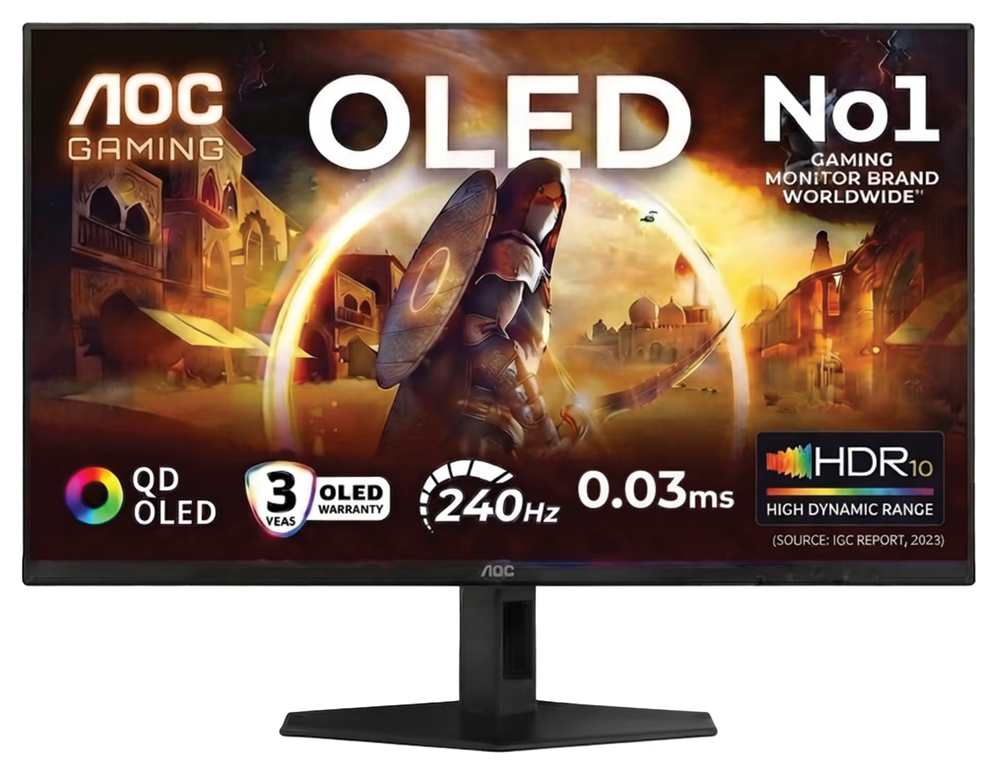 AOC Q27G40ZDF/89 27-Inch QHD QD-OLED Gaming Monitor – 2560×1440, 240Hz, 0.03ms (GtG), HDR10, Adaptive-Sync, DisplayPort 1.4, HDMI 2.0