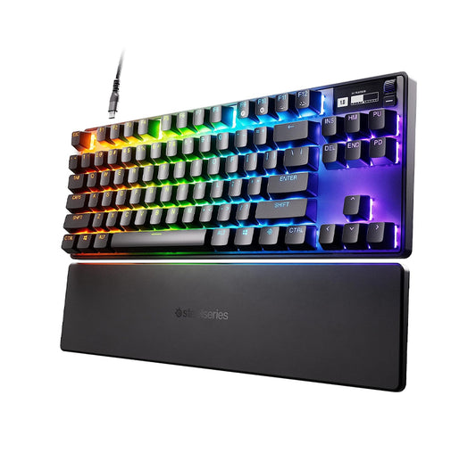 SteelSeries New SteelSeries Apex Pro TKL 2023 Ed.- World's Fastest Mechanical Gaming Keyboard - Adjustable Actuation - Esports Tenkeyless - OLED Screen - RGB - PBT Keycaps - USB-C,Black Games Corner 