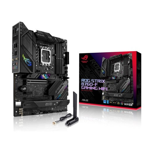 ASUS ROG STRIX B760-F GAMING WIFI INTEL® B760(13TH AND 12TH GEN) LGA 1700 ATX MOTHERBOARD,16 + 1 POWER STAGES,DDR5 UP TO 7800 MT/S,PCIE 5.0,3XM.2 SLOTS,WIFI 6E,USB 3.2 GEN 2X2 TYPE-C®,AURA SYNC RGB