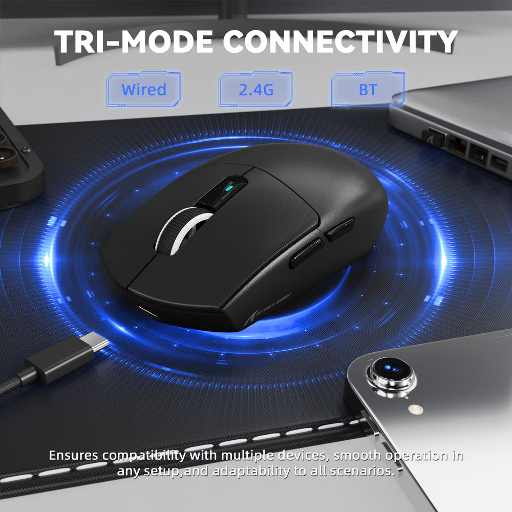ATTACK SHARK G3 Pro Wireless Gaming Mouse with Magnetic Charging Dock, 59g Ultra-Lightweight, PAW3311 25K DPI Sensor, Omron 100M Switches, & Tri-Mode, Black