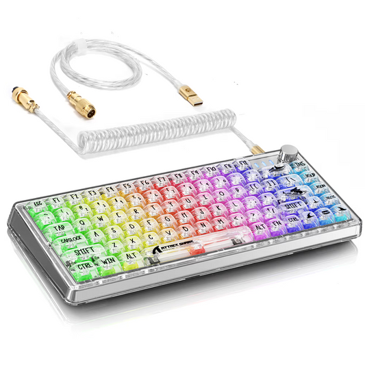 ATTACK SHARK K75 Transparent Mechanical Keyboard, Wired, TKL Gasket Mount, QMK/VIA Support, & Custom Coiled Cable, White Games Corner 
