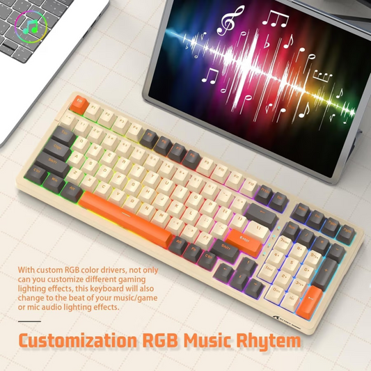 ATTACK SHARK K98 Wireless Mechanical Gaming Keyboard, 100-Key Hot-Swap, Tri-Mode Connectivity, Coiled USB-C Cable, Diamante-Yellow-Gray Edition Games Corner 