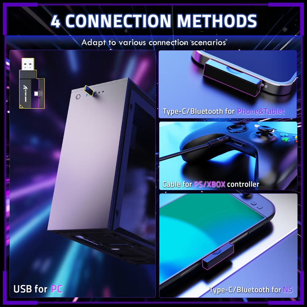 ATTACK SHARK L80 PRO Wireless Gaming Headset, 20ms Ultra-Low Latency, 203g Featherweight Design, Dual Mics, & Tri-Mode Connectivity, Black