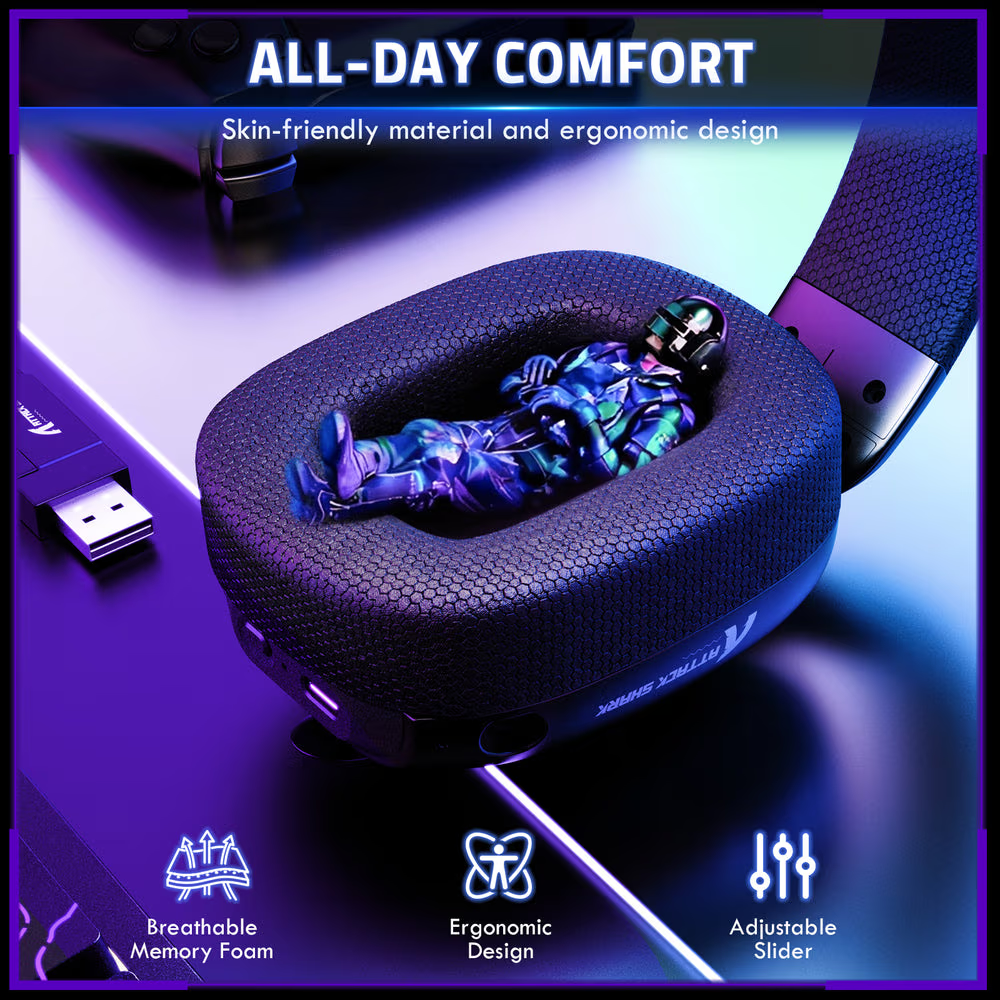 ATTACK SHARK L80 PRO Wireless Gaming Headset, 20ms Ultra-Low Latency, 203g Featherweight Design, Dual Mics, & Tri-Mode Connectivity, Black