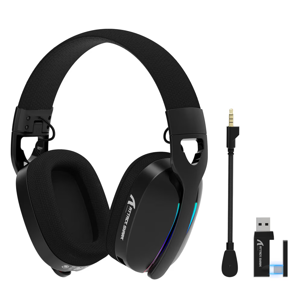 ATTACK SHARK L90 Foldable Wireless Gaming Headset, Dynamic 7.1 Surround Sound, RGB Lighting, 800mAh Battery, & Tri-Mode Connectivity, Black