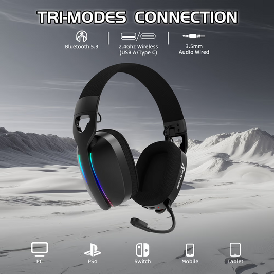 ATTACK SHARK L90 Foldable Wireless Gaming Headset, Dynamic 7.1 Surround Sound, RGB Lighting, 800mAh Battery, & Tri-Mode Connectivity, Black Games Corner 