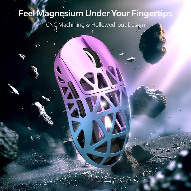 ATTACK SHARK R2 Magnesium Alloy Wireless Gaming Mouse, 45g Superlight, 8K Polling, (Not Include the Charging Dock), PAW3950 Flagship Sensor, & 42,000 DPI, Iridescent, Purple & Blue
