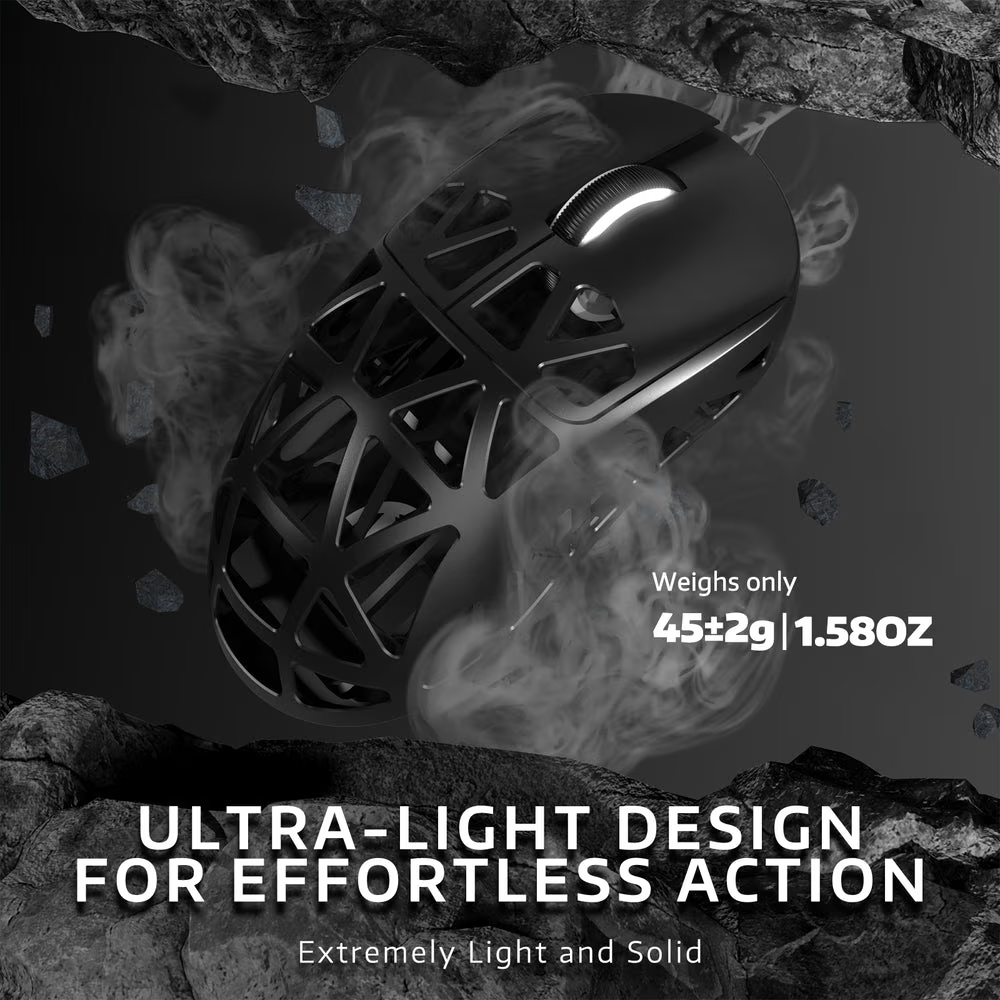 ATTACK SHARK R2 Magnesium Alloy Wireless Gaming Mouse, 45g Superlight, 8K Polling, (Not Include the Charging Dock), PAW3950 Flagship Sensor, & 42,000 DPI, Iridescent, Black