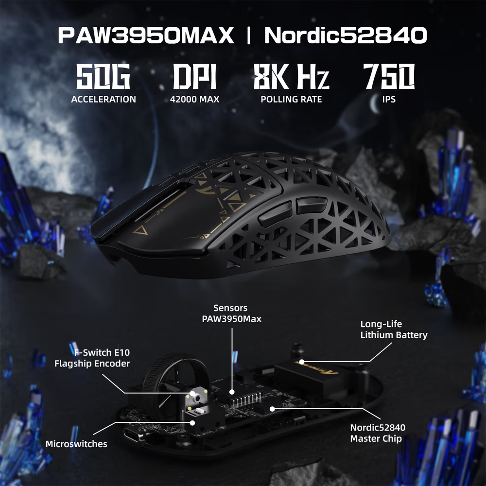 ATTACK SHARK R5 Ultra Carbon Fiber Wireless Gaming Mouse, 39g World-Class Superlight, 8K Polling, 42,000 DPI PAW3950MAX Sensor, Black
