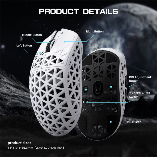 ATTACK SHARK R5 Ultra Carbon Fiber Wireless Gaming Mouse, 39g World-Class Superlight, 8K Polling, 42,000 DPI PAW3950MAX Sensor, White