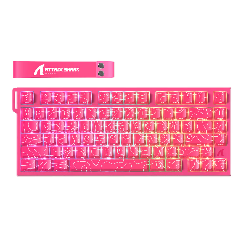 ATTACK SHARK R82 HE Magnetic Switch Gaming Keyboard, 75% Wired, 8KHz Polling, 0.005mm Rapid Trigger Accuracy, & Snap Tap Support, Pink Contours