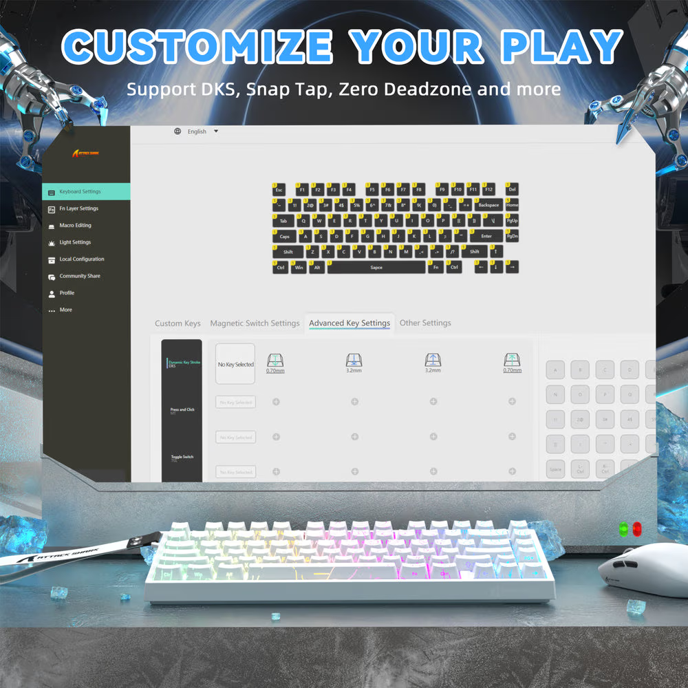 ATTACK SHARK R82 HE Magnetic Switch Gaming Keyboard, 75% Wired, 8KHz Polling, 0.005mm Rapid Trigger Accuracy, & Snap Tap Support, White Contours