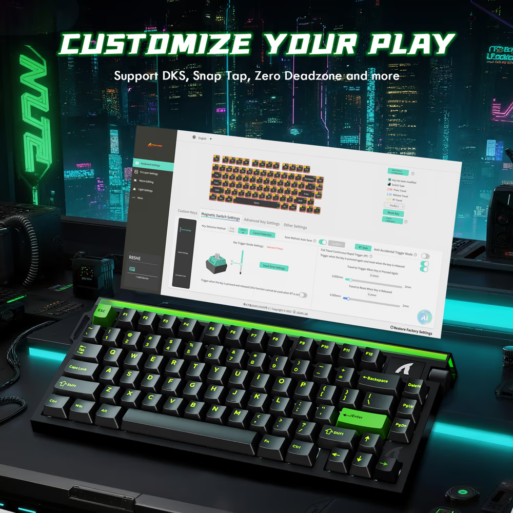 ATTACK SHARK R85 HE Magnetic Switch Gaming Keyboard, 75% Wired, 8KHz Polling, 0.005mm Rapid Trigger Accuracy, & Custom RGB Lightbox, Black