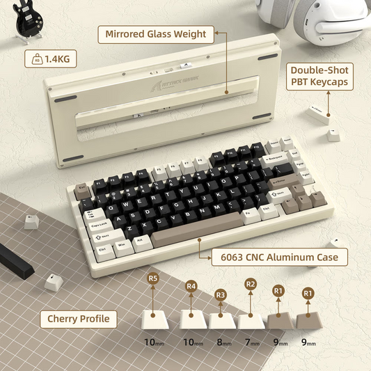 ATTACK SHARK X75 Full Aluminum Wireless Mechanical Keyboard, 75% CNC Aluminum, Kailh Cheese White Switches, & 10000mAh Battery, White Games Corner 