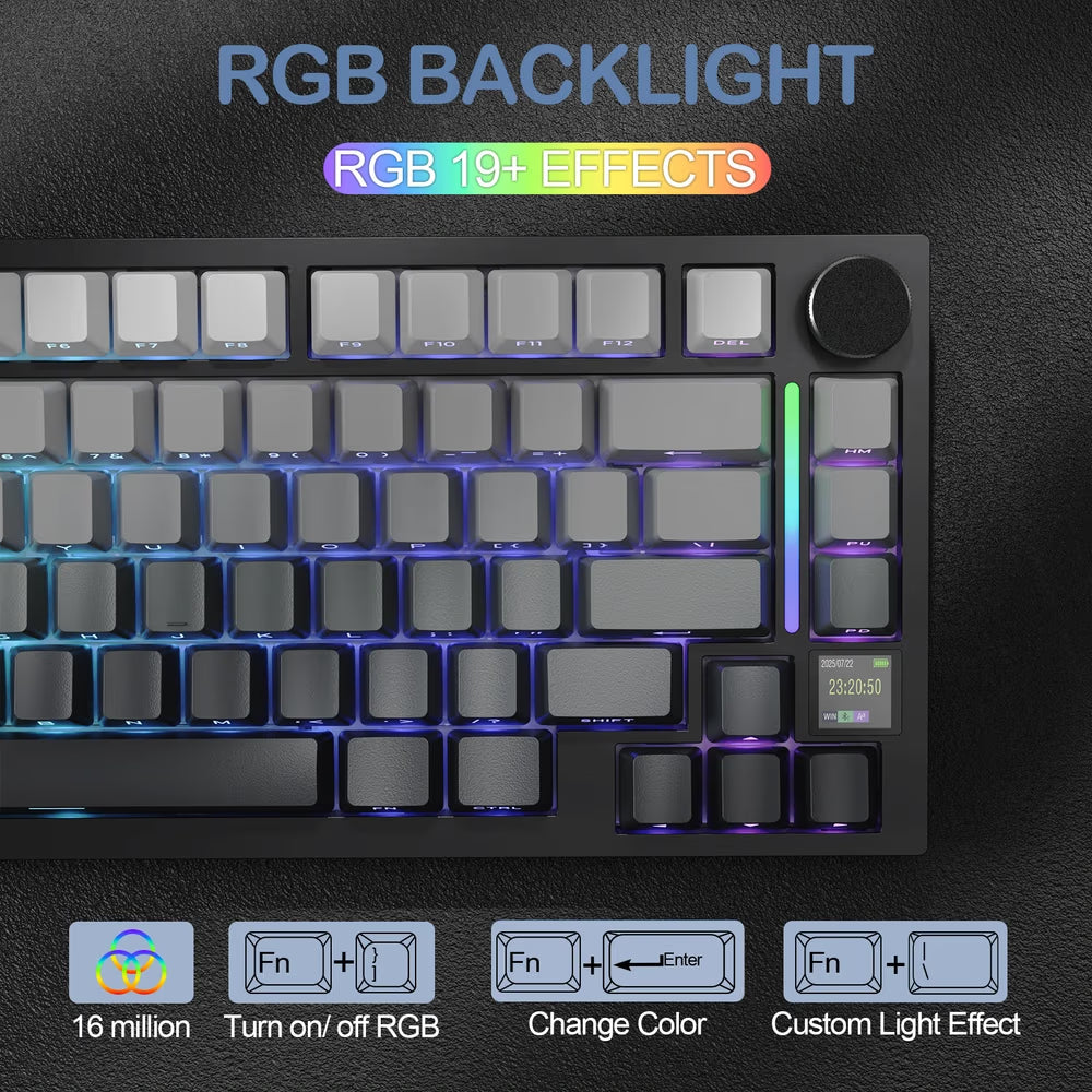 ATTACK SHARK X820 Ultra RGB Tri-Mode Gasket MOON LIGHT Mechanical Keyboard, 75% Compact Layout, Smart Display & Knob, Gift Switches, Hot-Swappable