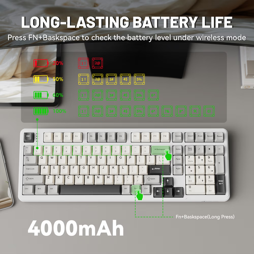 ATTACK SHARK X98 Wireless Mechanical Keyboard – 102-Key Full-Size Layout, Gasket-Mount, Tri-mode, Pre-Lubed Strawberry Switches, White