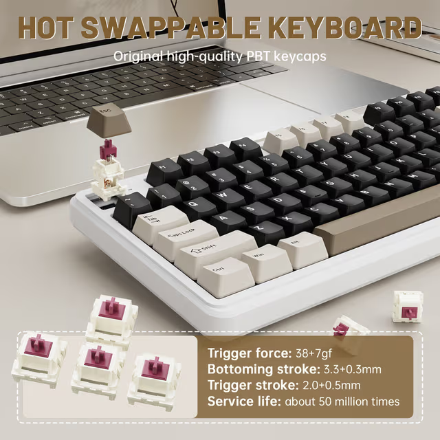 ATTACK SHARK X98 PRO Wireless Gaming Keyboard, 99-Key Gasket Mount, Tri-Mode LED Color Display, & 5-Layer Muffler Tech, Cheese White