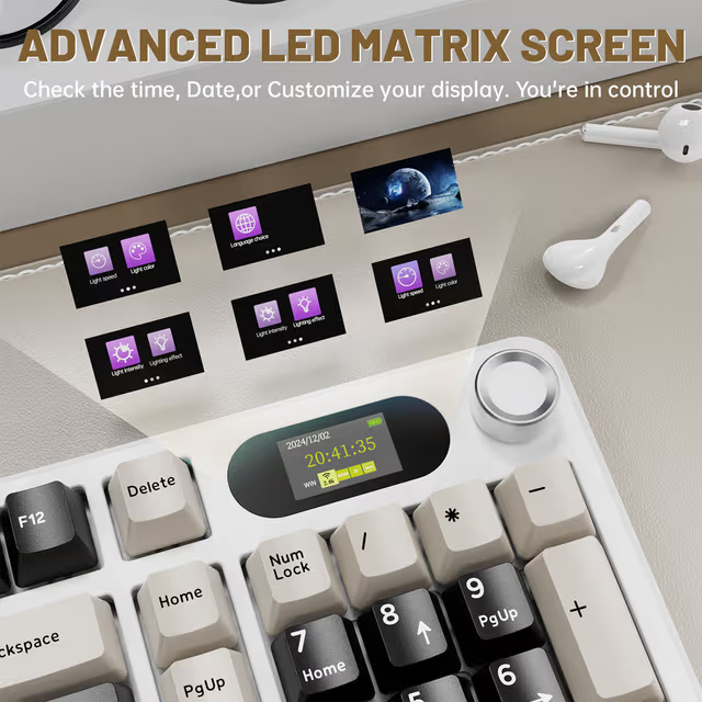 ATTACK SHARK X98 PRO Wireless Gaming Keyboard, 99-Key Gasket Mount, Tri-Mode LED Color Display, & 5-Layer Muffler Tech, Cheese White