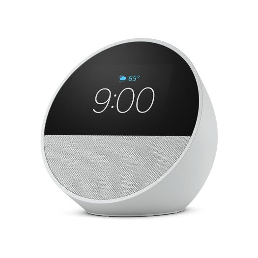 All-new Amazon Echo Spot (2024 release), Smart alarm clock with vibrant sound + Alexa, Glacier White