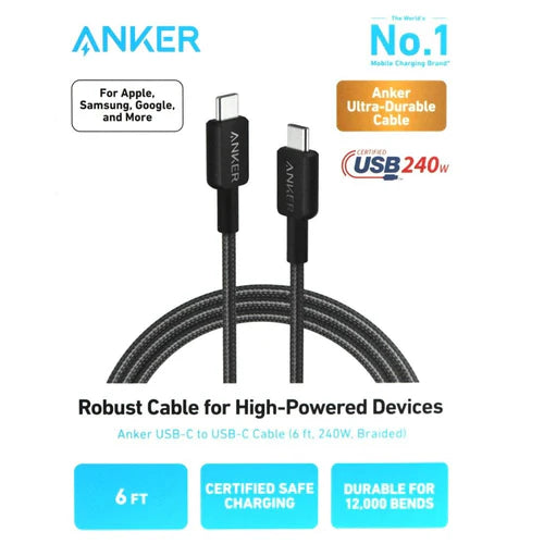 Anker Usb-C To Usb-C Cable 3Ft 240W Nylon Black, A81D5H11